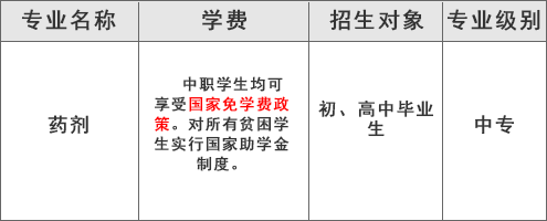 简阳市中等卫生职业学校（药剂专业）学费