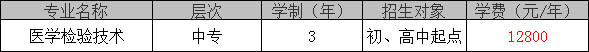 成都市卫校双流校区（医学检验技术专业）学费